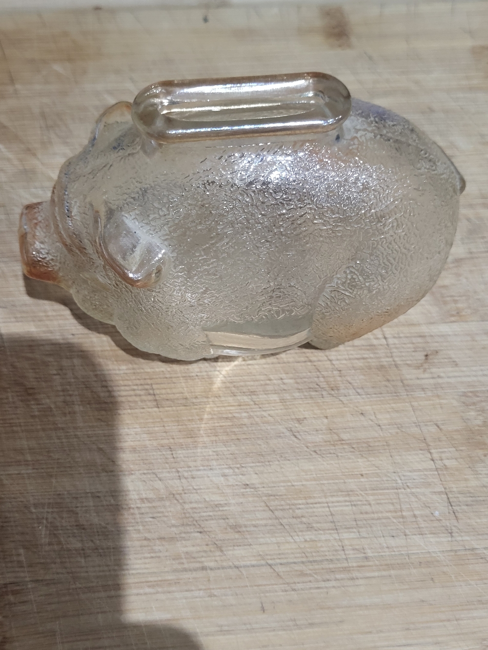 Vintage 1960s Anchor Hocking Light Amber Carnival Glass Piggy Bank